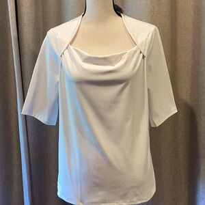 Ann Taylor White Draped 3/4 Sleeve Blouse petite XL